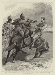 A, cavalaria, manobras, em, Attock, índia, cavalaria nativa, parando, um, escoteiro